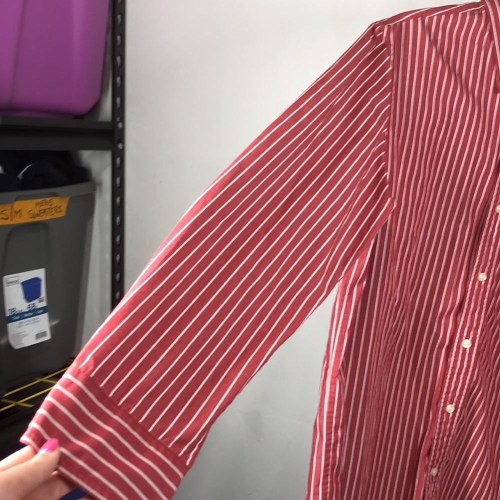 Chaps Red Stripe Button Down Shirt Size Small - image 5
